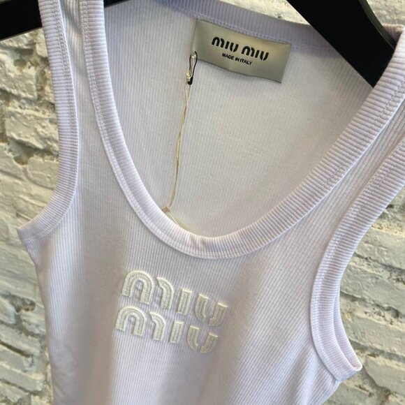 Nwt Miu Miu Women White Cotton Knit Tank Top - Picture 3 of 7